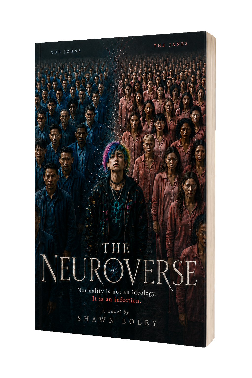 The Neuroverse paperback standing in a three-quarter view.